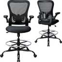Drafting Chair, Ergonomic Tall Office Chair for Standing Desk, Counter Height Desk Chair with Adjustable Padded Armrests and Footrest Ring Standing Desk Chair Adjustable Height with Lumbar Support
