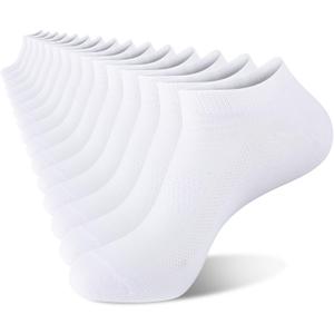 15 Pairs Lightweight Ankle Socks Men/Women - Breathable Bulk Thin Low Cut Socks Value Pack (8-12, White)