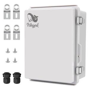 WISYOK Waterproof Outdoor Electrical Box, Weatherproof IP67 ABS Junction Box with Mounting Plate, Hinged Cover, Wall Brackets, Grey Enclosure for Projects (9"x6.7"x4.3")