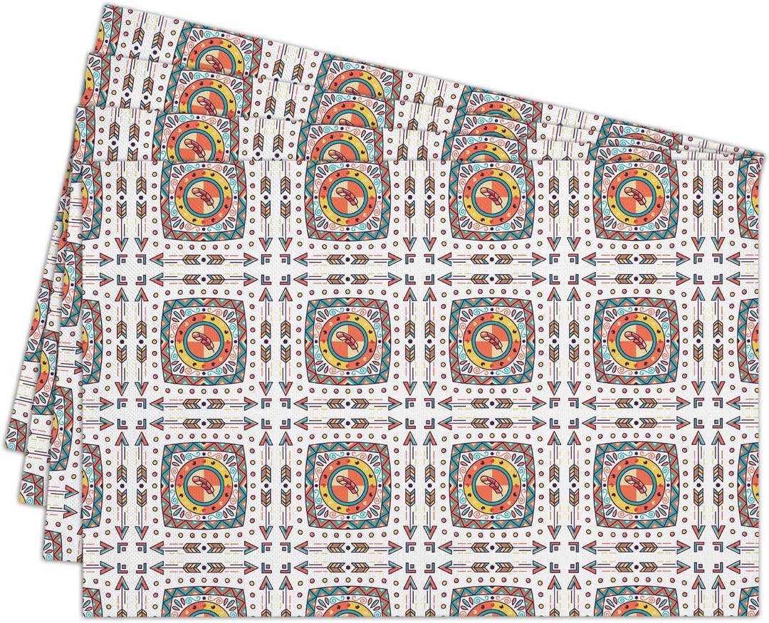 Cotton Linen Waterproof Placemats Set of 4, Boho Style Colorful Dining Mat Table Mats Decor Fabric for Kitchen Dinner Coffee Shop Table, Indoor/Outdoor Washable Wipeable Place Mat -N016