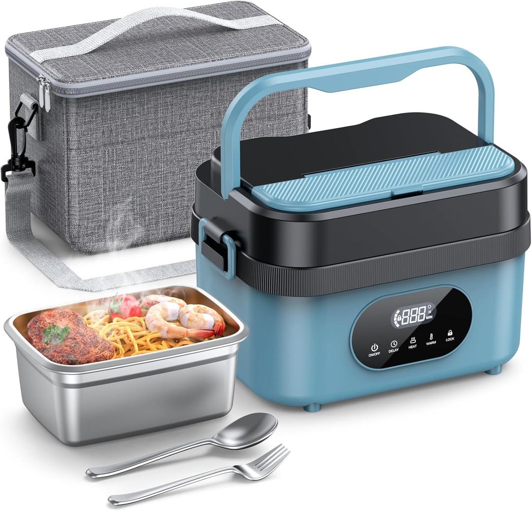 Cordless Electric Lunch Box for Adults, 18000mAh Rechargeable Portable Self-Heating Lunch Box Food Warmer, 1.5L(6 Cups) Container for Outdoor, Work, Office, Camping, TravelBlueBlack