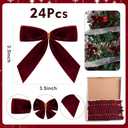 24 Pcs Burgundy Small Velvet Christmas Bows for Christmas Tree, Wreath, Gift Wrapping, Crafts, Wedding, Party, Twist Tie Bows for Treat Bag Bakery Candy Bags, Home Decor 1" W,3.5 x 3.5 inch