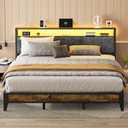 OLEVS King Bed Frame with Headboard, Metal Platform Bed King Size with 2-Tier Storage, LED Light & Charging Station Type C, No Box Spring Needed, Easy Assembly