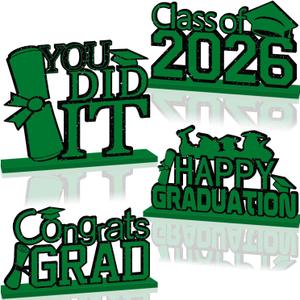 4Pcs Green Graduation Decorations Class of 2026 Congrats Grad Wooden Graduation Table Decorations for 2026 Graduation Party Decorations