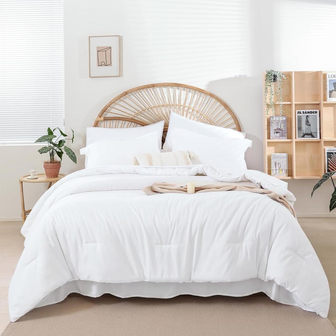 Weigelia Twin Comforter Set 5 Pieces White Comforter Set for Women and Men Reversible Bedding Set Ultra Soft All SeasonComforters, Flat & Fitted Sheets, Pillowcases & Shams