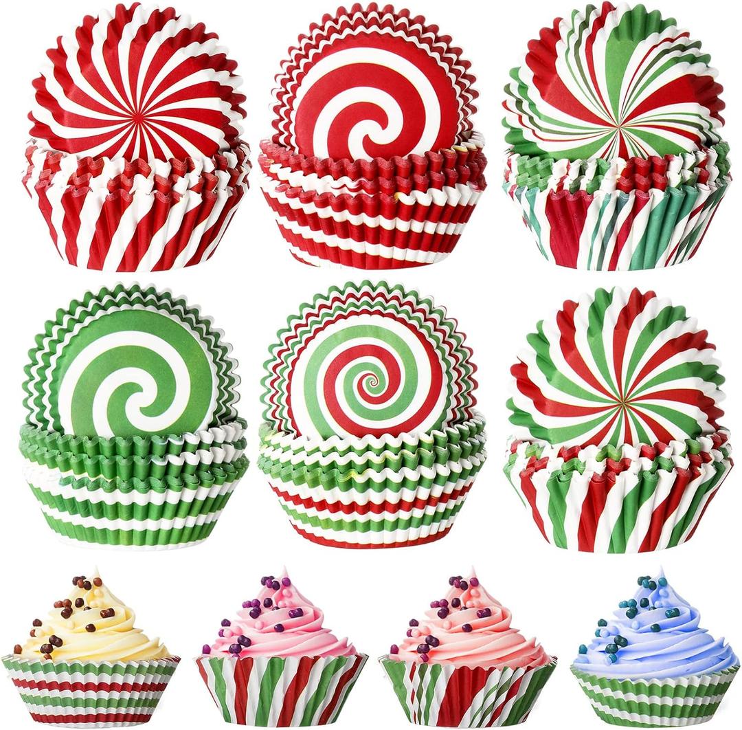 600 Pieces Christmas Cupcake Liners 6 Style Christmas Party Cupcake Holder Toppers Muffin Cups Wrappers Xmas Paper Baking Cups for Cake Candy Make Baking Supplies