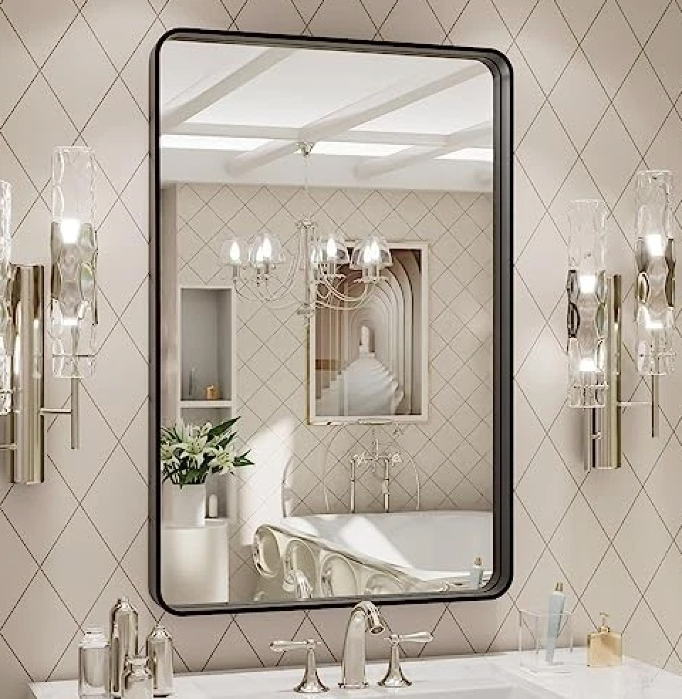 20X28 Inch Metal Framed Bathroom Mirror for Wall, Matte 20"L x 28"W Black