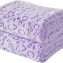 FY FIBER HOUSE Flannel Fleece Throw Microfiber Blanket with 3D Cheetah Print,60"X80",Purple