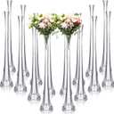 Inbagi 16 pcs Eiffel Tower Vase Bulk for Centerpieces 20 Inch Clear Tall Skinny Vases Long Glass Flower Stand Floral Container for Wedding Flower Arrangement Living Room Home Table Decorations