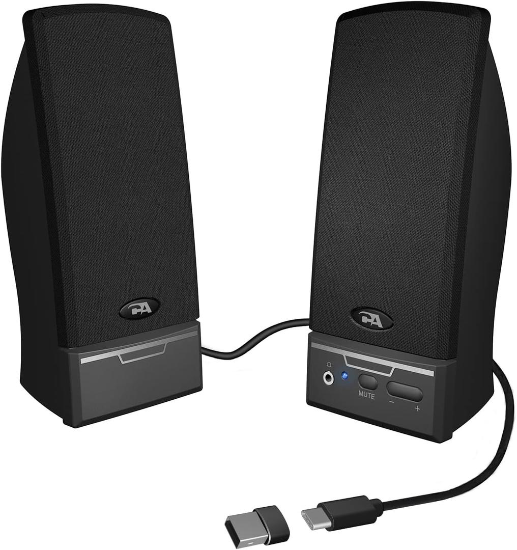 Cyber Acoustics CA-2014USB 2.0 Multimedia Desktop Computer Speakers, Compatible with USB C or A Devices, Adapter Included