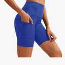Women's High Waisted Yoga Shorts Tummy Control Sports Running Shorts with Pockets for Athletic Workout Gym Cycling, XL, Blue