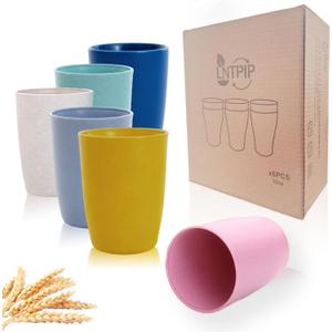 LTNPIP Reusable Wheat Straw Cups 12oz 6-Piece Set | Lightweight & Unbreakable, BPA-Free, Eco-Friendly, Dishwasher Safe