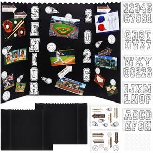 AmazingSpark 2 Set 40''x28'' Graduation Trifold Poster Board Decoration 2026 Photo Display Board Senior Night Baseball Gifts with Sport Themed Sticker for Grad Party Picture Collage Frame Supplies