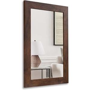 Syndra Rectangular Mirror with Frame Rustic 20''x28'' Wall Mounted Rustic Vanity Mirror with Large Wood Frame Farmhouse Bathroom Mirror, for Bedroom, Living Room, Entryway Wall Decor(Walnut)