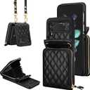 Vofolen for Samsung Galaxy Z Flip 3 Case with Card Holder Crossbody 8-Card Slots Wallet Case with Adjustable Strap Soft PU Leather Protective Zipper Flip 3 Phone Case for Women Girls, 6.7'' Black