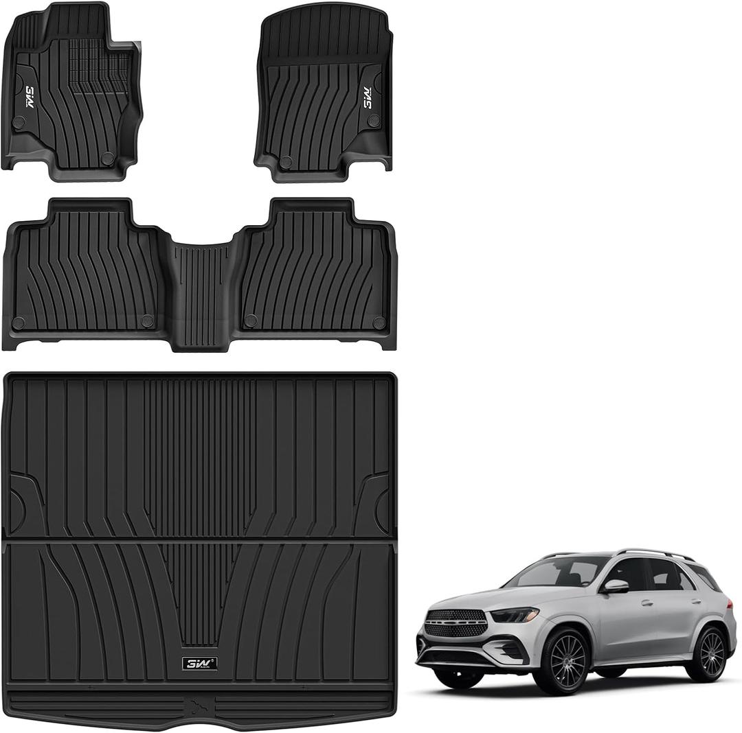 3W Floor Mats & Cargo Liner for Benz GLE 2020-2026 350/450/580/53 AMG/63 AMG S(Fit 5 Seats, Not for Coupe/W167/Hybrid), TPE All Weather Custom Fit Floor Liner & Trunk Mats Car Mats