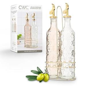 COOK WITH COLOR Glass Olive Oil Bottle Dispenser - 2 Pack- 17oz Oil and Vinegar Cruet - Olive Oil Carafe Decanter for Kitchen