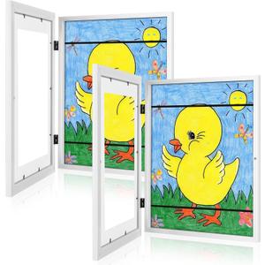 [2-Pack] Kids Art Frames, 11x14 Front Opening Kids Artwork Frames Changeable, White Artwork Display Storage Frame for Wall, Holds 50 Pcs, for 3D Picture, Crafts, Children Drawing, Hanging Art,