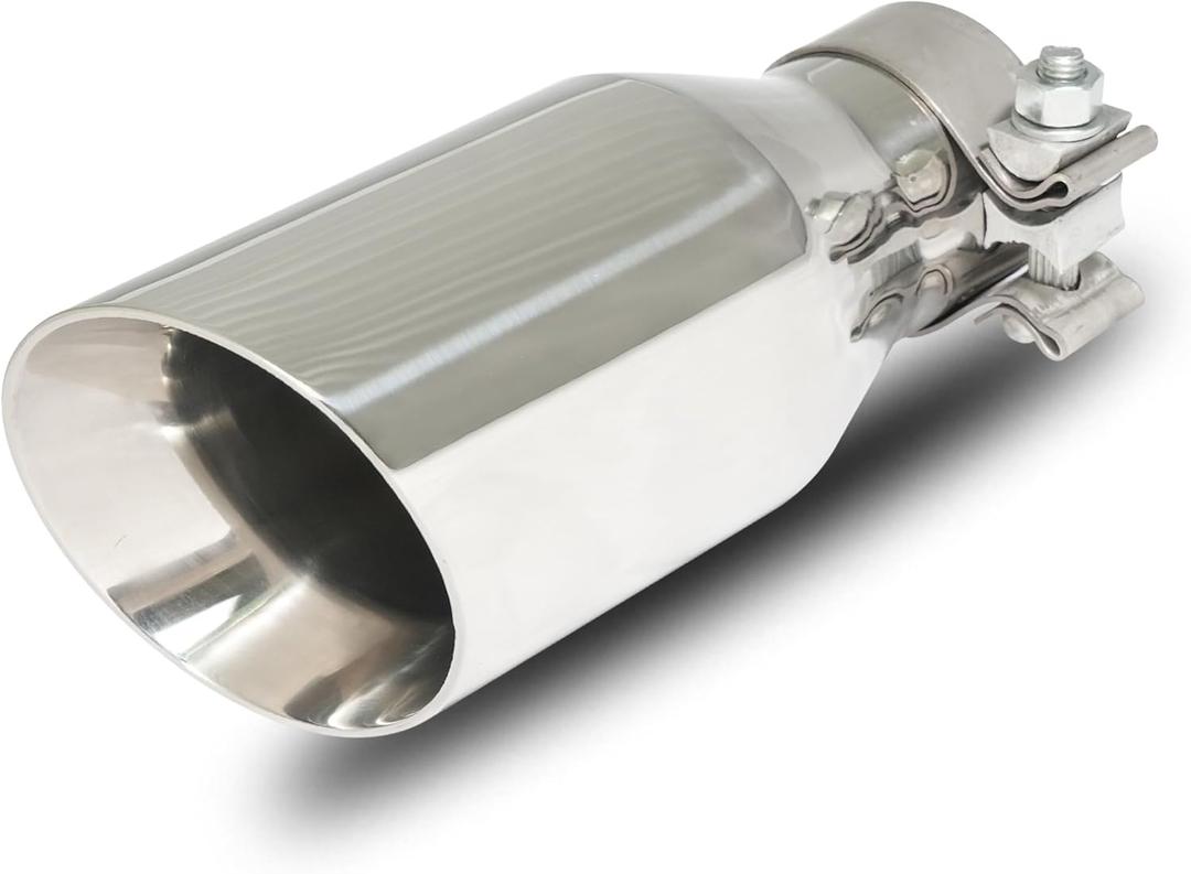2.5 inch inlet to 4.0 inch Outlet Exhaust Tip 9 inch Overall Lengthen, Double Wall Slant Cut Stainless Steel Exhaust Tail Tips Universal for 2.5" OD Tailpipe