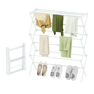 STARLATTA Foldable Drying Rack Clothing, 3-Tier Portable Clothes Drying Racks for Indoor & Outdoor, Anti-Rust Compact Laundry Rack Collapsible, White 28" D x 10" W x 35" H