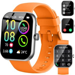 Smart Watch (Answer/Make Calls), 1.96"HD Smartwatch for Men Women 113+ Sport, 2025 Fitness Activity Tracker with Heart Rate Monitor, Sleep Trackers, Pedometer, IP68 Waterproof for Android iOS Orange