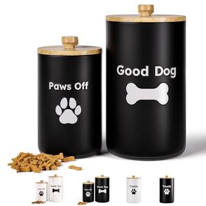 Dog Treat Container Airtight Set of 2 - 9x5 & 7x4 inch Ceramic Dog Treat Jars for Kitchen Counter with Airtight Lids - 11 Cup Capacity Pet Treat Container Set - Doggie Cookie Jar - Big Treats Canister