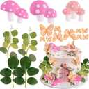 Fairy Cake Toppers Pink Mushroom Butterfly Leaf Fairy Garden Cake Cupcake Topper Decorations for Fairy Girl Theme Party