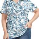 COOTRY Plus Size Golf Polo Shirts for Women Short Sleeve V Neck Tennis Tops Loose Fit T Shirt 3 Buttons White Floral 3XL (XXL)