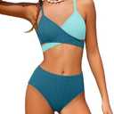 Girls Swimsuit 3 Piece Bathing Suits Criss Cross Color Block Bikini Set with Beach Cover Up Girls' Swimwear 15-16 Years