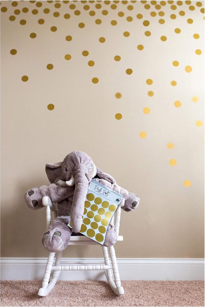 Posh Dots Metallic Gold Circle Wall Decal Stickers for Festive Baby Nursery Kids Room Trendy Cute Fun (200 Decals) Vinyl Removable Round Polka Dot Decor Safe for Wall Paint Confetti