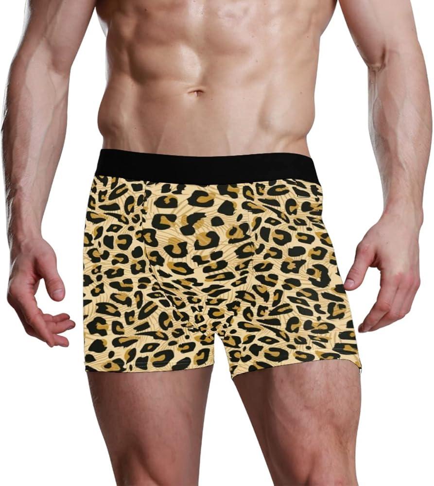 Brown Leopard Skin Men's Boxers Briefs Man Support Underwear Stretch Low Rise Boxer Brief Trunks
 Size L