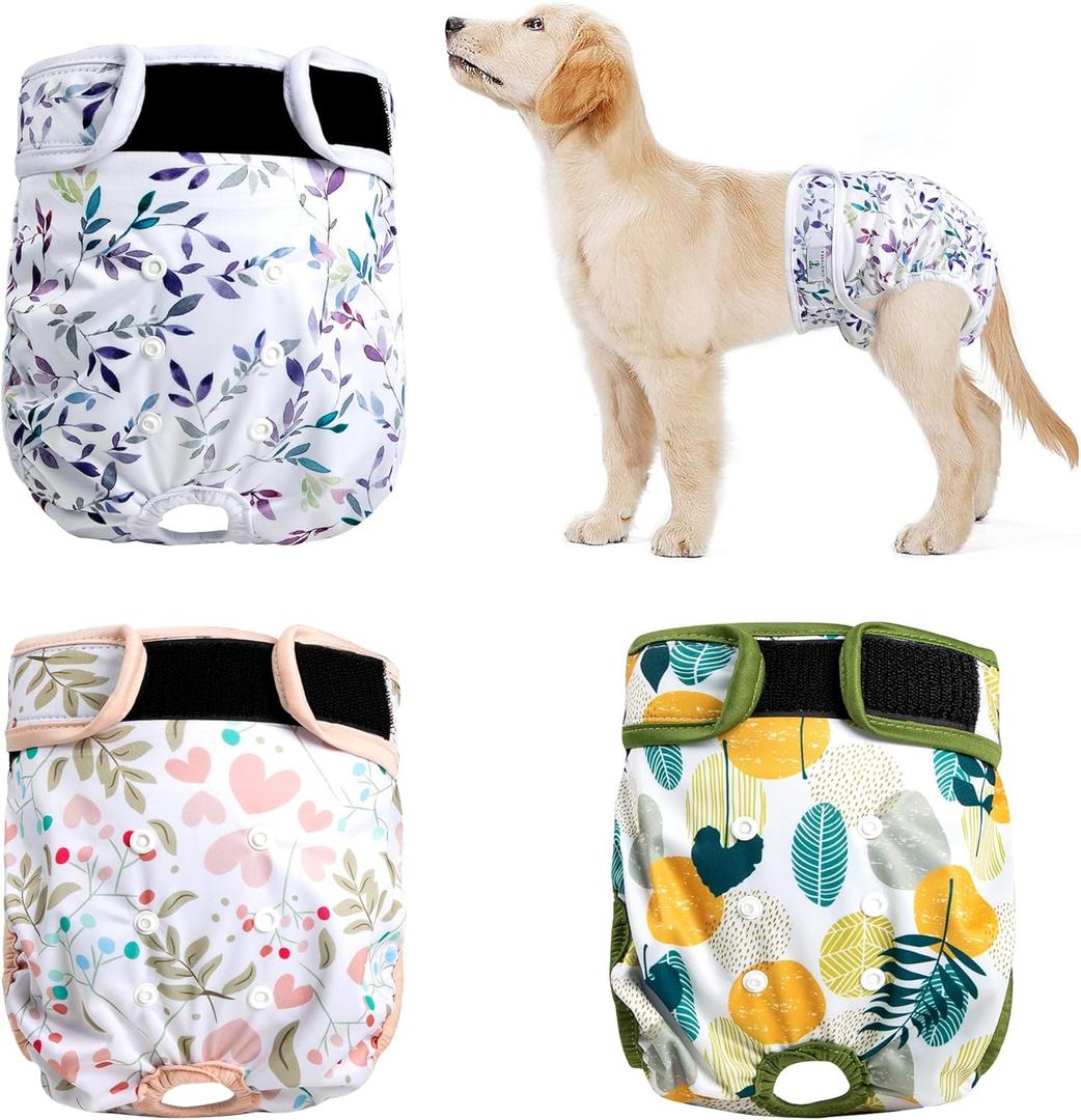 Washable Female Dog Diapers 3Pack,Reusable Diaper for Doggie,Highly Absorbent Dog Diaper,Adjustable Leakproof Puppy Diapers Skirt for Heat,Incontinence,Period Doggy Nappies  (M(12"-15"Waist))