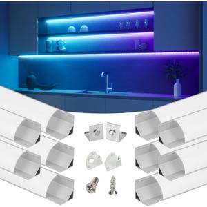 Muzata 10Pack 3.3FT/1M V Shape LED Channel Silver Aluminum LED Strip Diffuser Channel with Milky White Cover Frosted Corner Lighting Easy Installation V1SW WW 1M