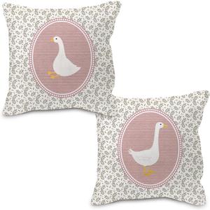 Goose Decor Pillow Covers 18x18, Baby Girl Nursery Decor, Vintage Floral Botanical Goose Decorative Throw Pillow Covers Pillowcase for Baby Girl Nursery Room Bedroom Decor, Set of 2