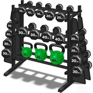 Heavy Duty Dumbbell Rack, Double-Side Extension Holder for Dumbbells & Kettlebells Home Gym Storage Rack