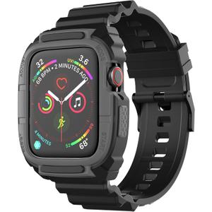 Compatible with Apple Watch 9/8/7/SE (2nd)/SE/6/5/4 42mm/44mm Band for Men, Rugged Full Protection Shockproof Case with TPU Band for iwatch 42/44/45mm Blackgray