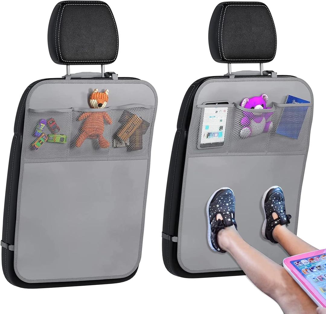 lebogner Back Seat Cover for Kids + 3 Pocket Storage Organizer, 2 Pack X-Large Multifunctional Kick Mats Backseat Protector, Car Seat Back Protectors for Vehicles to Protect from Dirt & Scuffs, Grey lebogner Back Seat Cover for Kids + 3 Pocket Storage Organizer, 2 Pack X-Large Multifunctional Kick Mats Backseat Protector, Car Seat Back Protectors for Vehicles to Protect from Dirt & Scuffs, Grey