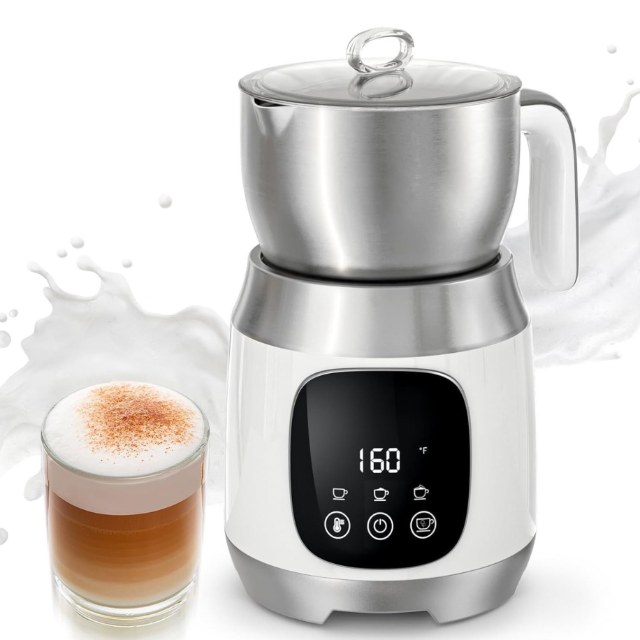 Milk Frother, Variable Temp and Froth Thickness DualFro 600 Milk Frother Steamer, 21OZ Touch Control Milk Warmer, Dishwasher Safe, Memory Function for Latte&Hot (White)