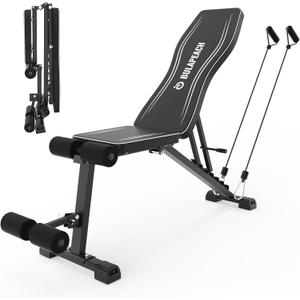 Adjustable Weight Bench Workout Bench for Home Gym, Foldable Workout Bench 700LBS Weight Capacity for Full Body Strength Training,Incline Flat Decline Sit-up Bench (2 Resistance Bands)