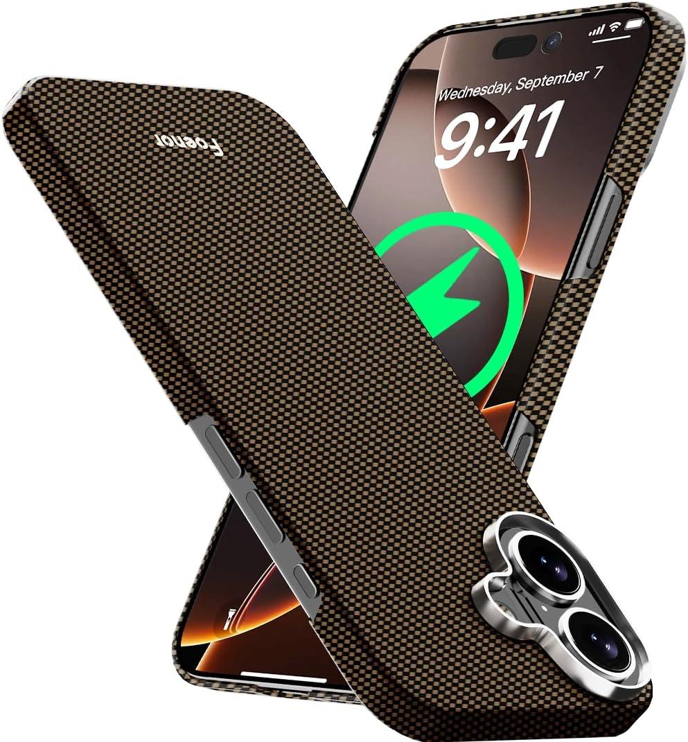 Aramid Fiber for iPhone 17, Compatible with MagSafe, Ultra Thin & Lightweight Case for iPhone 17, Kevlar Aramid Fiber with Ultra-Slim Caseless Feel (Plain/BlackGold)