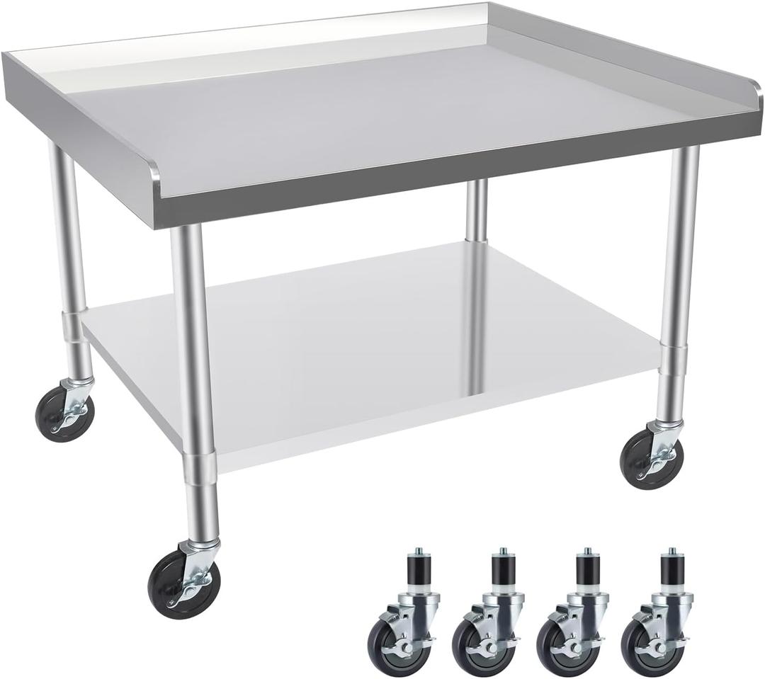 Commercial-Grade Stainless Steel Workstation Table with Under Shelf & Lockable Casters (30"x36"x26")