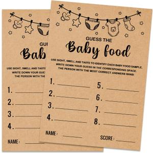 Baby Shower Game, Guess the Baby Food Baby Shower Game, Gender Reveal Party Supplies, Baby Shower Decorations, Baby Shower Party Games Supplies & Activities, Set of 30 Cards, Kraft