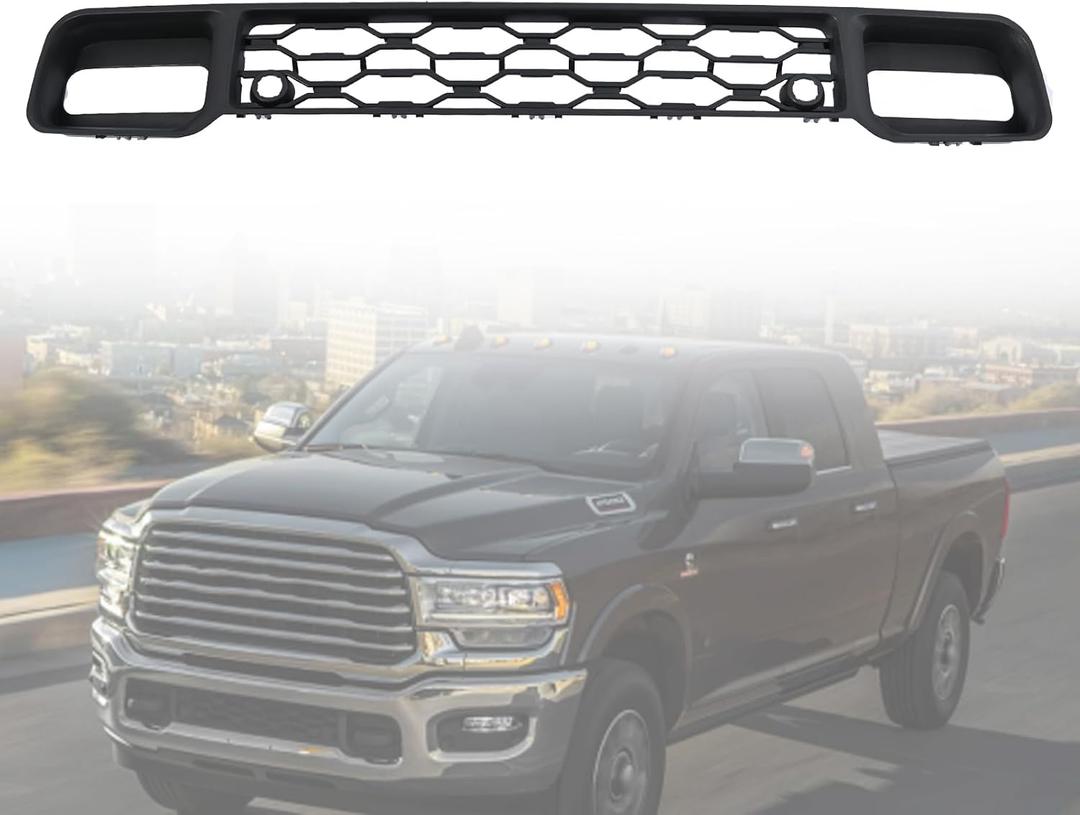 Front Center Bumper Lower Grille Cover with Sensor Holes Compatible with Ram 2500 3500 2019 2020 2021 2022 2023 2024 Replace 68384294AA, Black