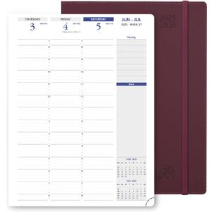 POPRUN Academic Planner 2025-2026, 8.5'' x 11.25'', Quarter-Hourly Appointment Book (July 2025-June 2026) with PU Leather Soft Cover, Dual Pockets, Monthly Tabs, 100GSM Thick Paper - Claret