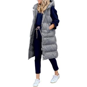 Women's Hooded Long Down Vest Full-Zip Sleeveless Puffer Vest Fashionable Coats Jacket, L
