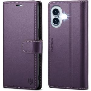 Wallet Case for iPhone 16, RFID Blocking Credit Card Holder, PU Leather Folio Flip Kickstand Protective Shockproof Cover for Apple 16 (Purple, for iPhone 16-6.1'')