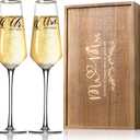 Wedding Champagne Flutes Glasses Set of 2, Hand Blown Wedding Toasting Flutes for Bride and Groom, Mr and Mrs Champagne Glasses for Wedding Engagement Anniversary Bridal Shower(Commemorative Box Set)