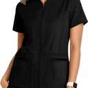 Oakgarden Women's Scrub Top Full Zip up Short Sleeve Nurse Shirts with 2 Zipper Pockets Jackets Lightweight Medical Uniform (Medium, Black)