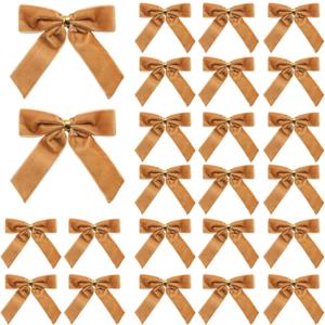 2 x YTJGC 24 Pcs Velvet Ribbon Christmas Tree Bows Bow Tree Topper Door Garland Decor Vintage Wreath Bow Velvet Bows Ornaments for Christmas Trees Gifts Party Door Garland Wreath Deco (Camel)