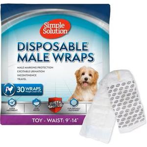 Simple Solution Disposable Male Wraps, Absorbent Leak Proof Belly Bands for Dogs, Incontinence Aid, Puppy Training, Marking Control, and Travel Protection, Toy Dogs, 9–14 Inch Waist, 30 Count Simple Solution Disposable Male Wraps, Absorbent Leak Proof Belly Bands for Dogs, Incontinence Aid, Puppy Training, Marking Control, and Travel Protection, Toy Dogs, 9–14 Inch Waist, 30 Count